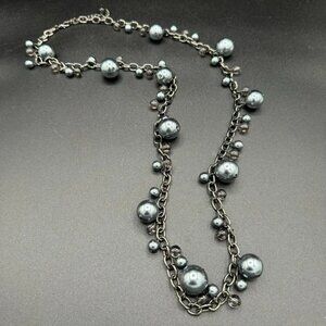 Chunky Long Necklace Satin Grey and Gunmetal Beads